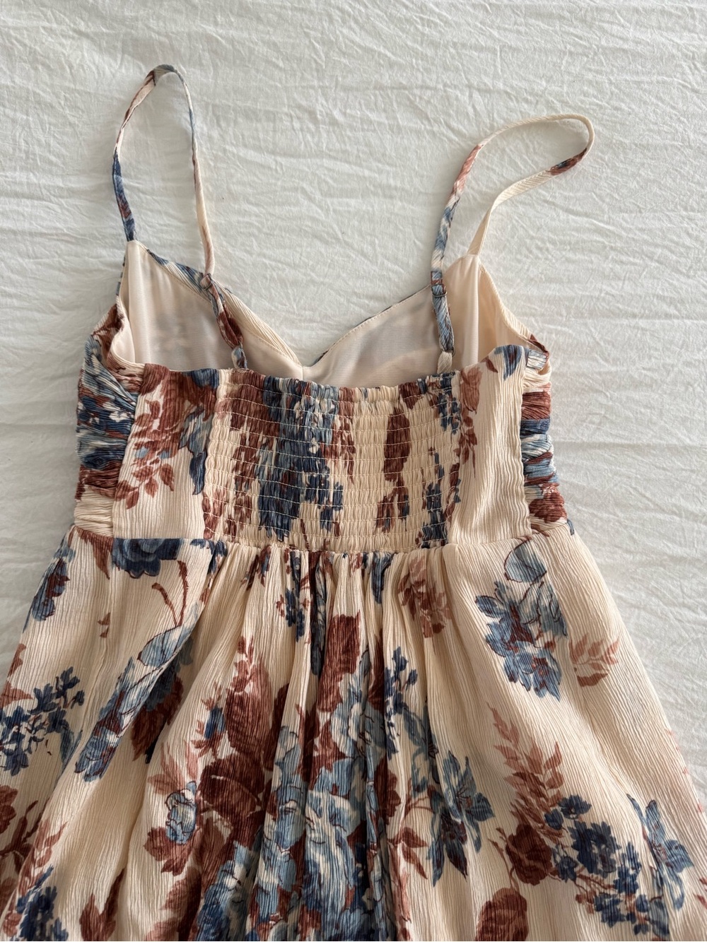 Abercrombie & Fitch Cream Smocked Maxi Dress with Blue & Rust Floral Print - Picture 7 of 10